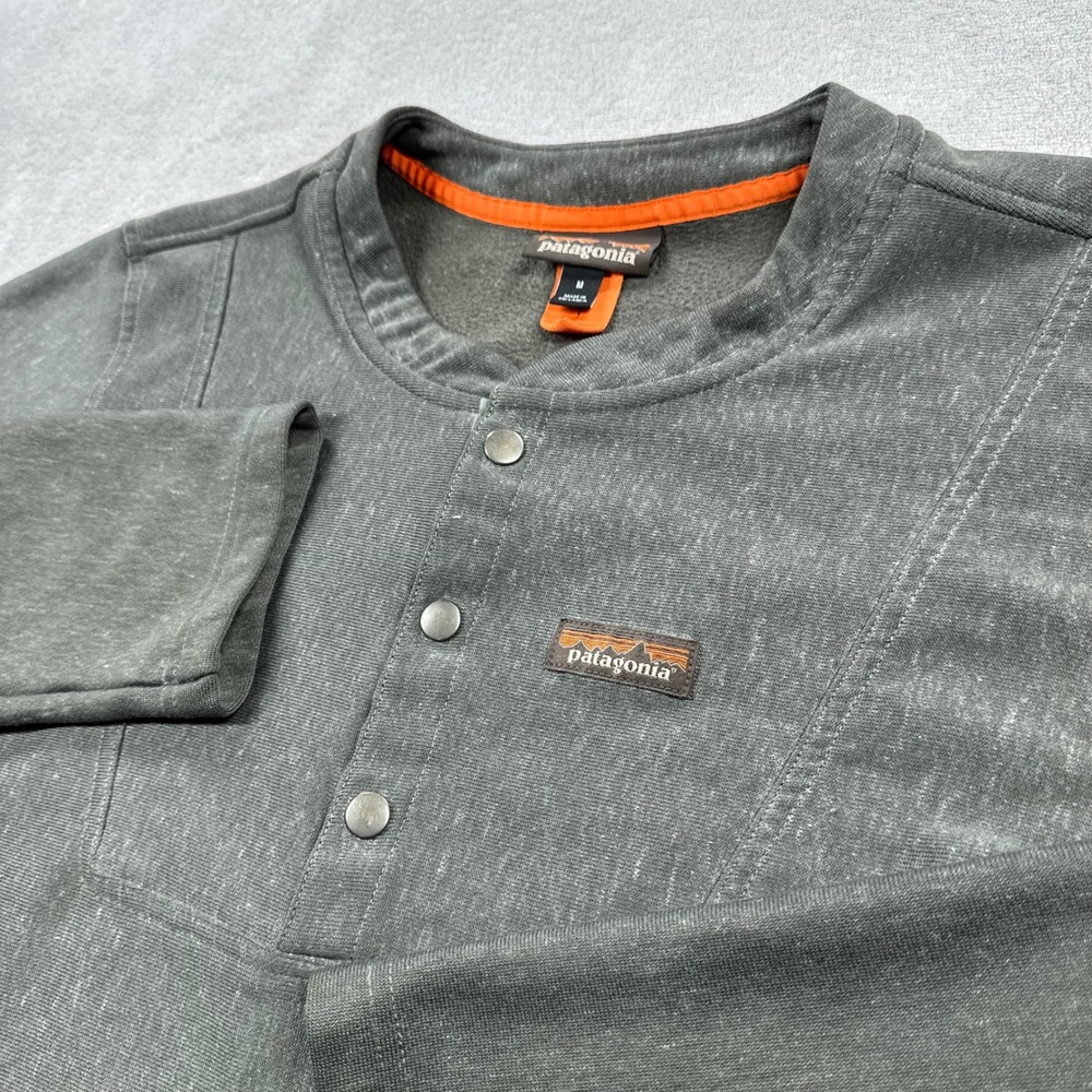 Patagonia Hemp Crew Sweatshirt Mens Medium Grey Henley Snap Neck Fleece Outdoors